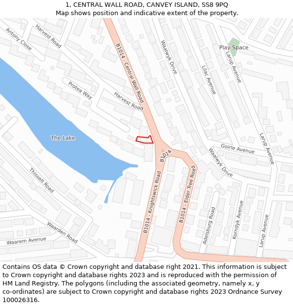 1, CENTRAL WALL ROAD, CANVEY ISLAND, SS8 9PQ: Location map and indicative extent of plot