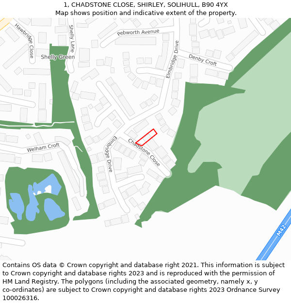 1, CHADSTONE CLOSE, SHIRLEY, SOLIHULL, B90 4YX: Location map and indicative extent of plot