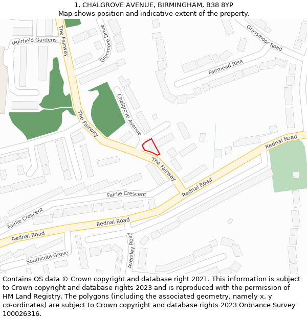 1, CHALGROVE AVENUE, BIRMINGHAM, B38 8YP: Location map and indicative extent of plot