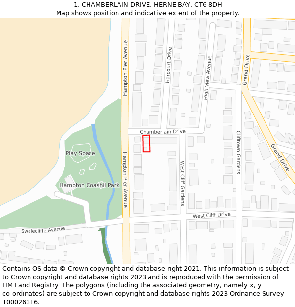 1, CHAMBERLAIN DRIVE, HERNE BAY, CT6 8DH: Location map and indicative extent of plot