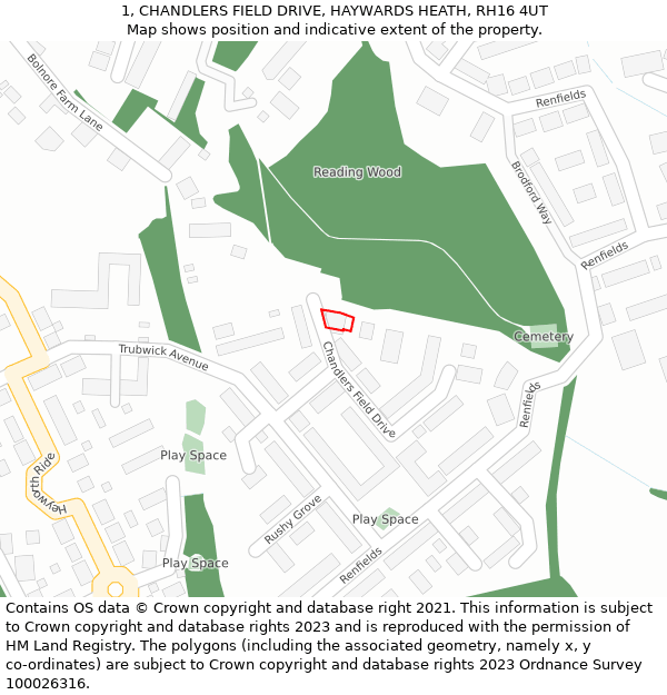 1, CHANDLERS FIELD DRIVE, HAYWARDS HEATH, RH16 4UT: Location map and indicative extent of plot