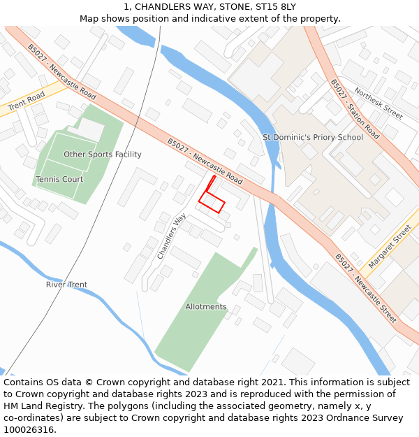 1, CHANDLERS WAY, STONE, ST15 8LY: Location map and indicative extent of plot