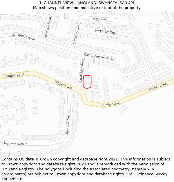 1, CHANNEL VIEW, LANGLAND, SWANSEA, SA3 4PL: Location map and indicative extent of plot