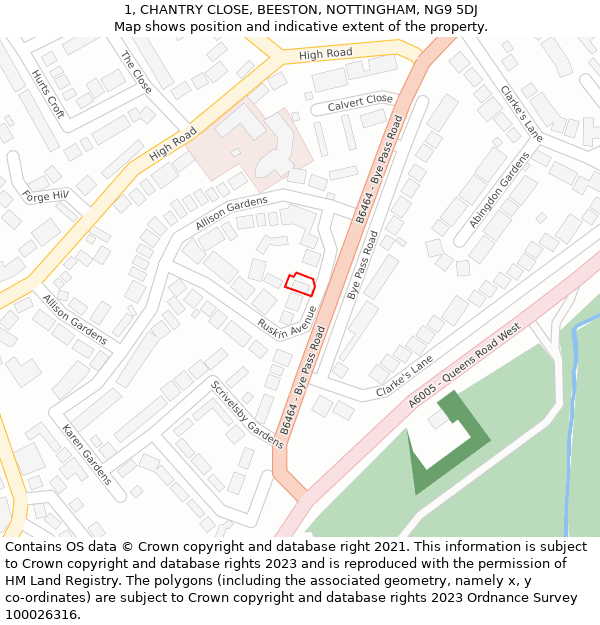 1, CHANTRY CLOSE, BEESTON, NOTTINGHAM, NG9 5DJ: Location map and indicative extent of plot