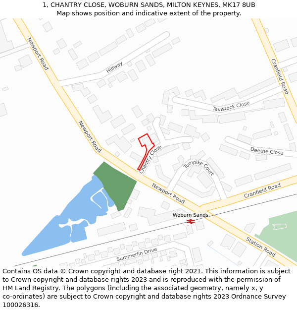 1, CHANTRY CLOSE, WOBURN SANDS, MILTON KEYNES, MK17 8UB: Location map and indicative extent of plot