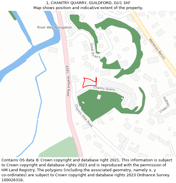 1, CHANTRY QUARRY, GUILDFORD, GU1 3AF: Location map and indicative extent of plot