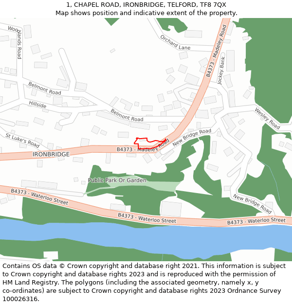 1, CHAPEL ROAD, IRONBRIDGE, TELFORD, TF8 7QX: Location map and indicative extent of plot