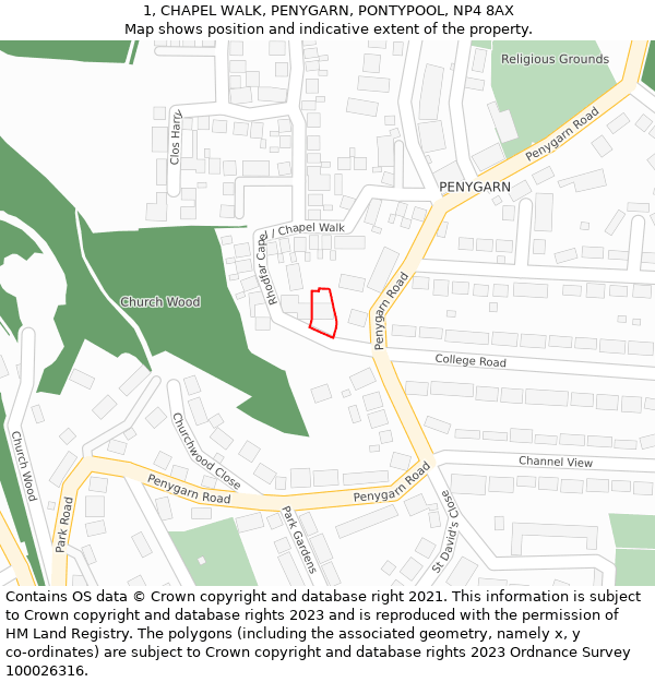 1, CHAPEL WALK, PENYGARN, PONTYPOOL, NP4 8AX: Location map and indicative extent of plot