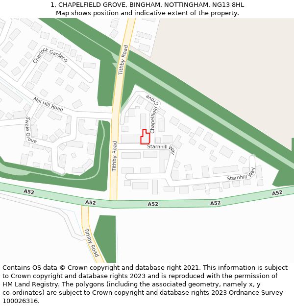 1, CHAPELFIELD GROVE, BINGHAM, NOTTINGHAM, NG13 8HL: Location map and indicative extent of plot