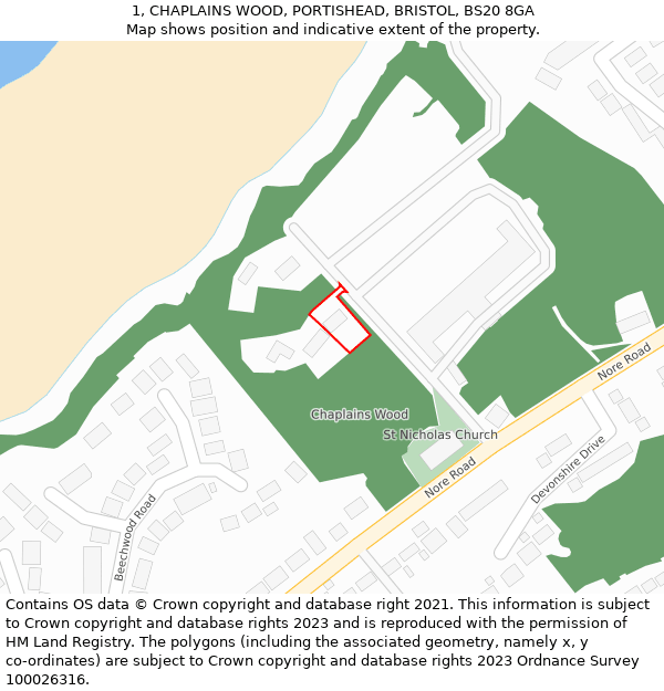 1, CHAPLAINS WOOD, PORTISHEAD, BRISTOL, BS20 8GA: Location map and indicative extent of plot