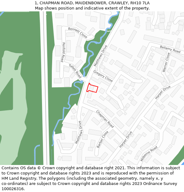 1, CHAPMAN ROAD, MAIDENBOWER, CRAWLEY, RH10 7LA: Location map and indicative extent of plot