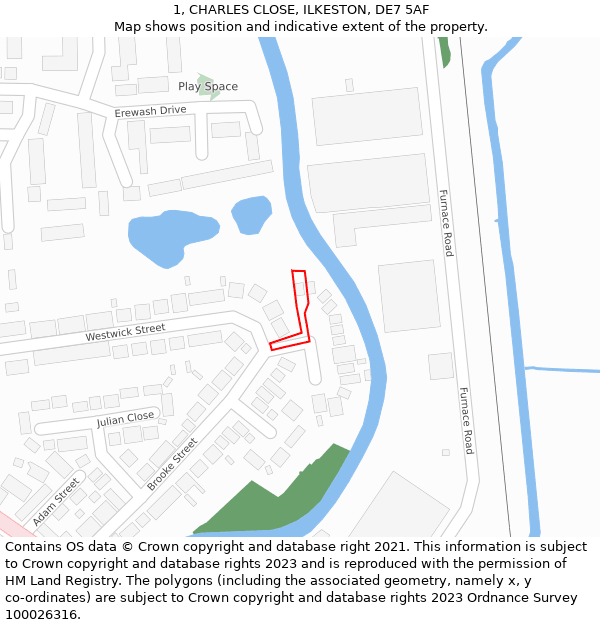 1, CHARLES CLOSE, ILKESTON, DE7 5AF: Location map and indicative extent of plot