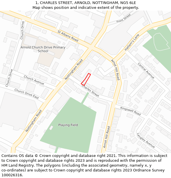 1, CHARLES STREET, ARNOLD, NOTTINGHAM, NG5 6LE: Location map and indicative extent of plot