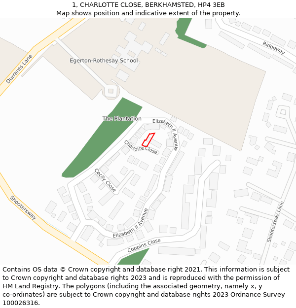 1, CHARLOTTE CLOSE, BERKHAMSTED, HP4 3EB: Location map and indicative extent of plot