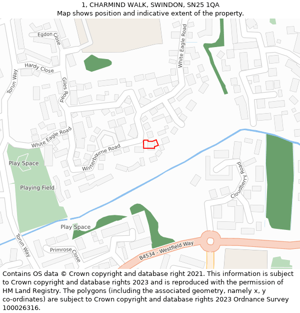 1, CHARMIND WALK, SWINDON, SN25 1QA: Location map and indicative extent of plot