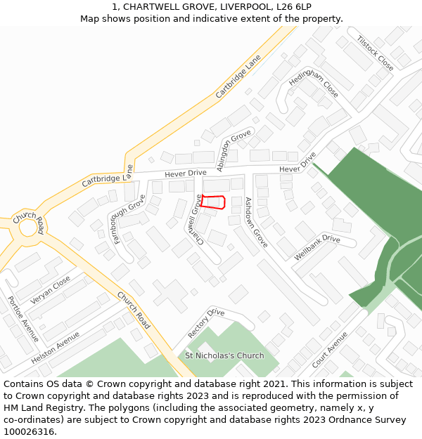 1, CHARTWELL GROVE, LIVERPOOL, L26 6LP: Location map and indicative extent of plot