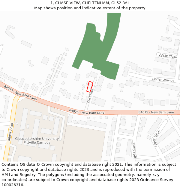 1, CHASE VIEW, CHELTENHAM, GL52 3AL: Location map and indicative extent of plot