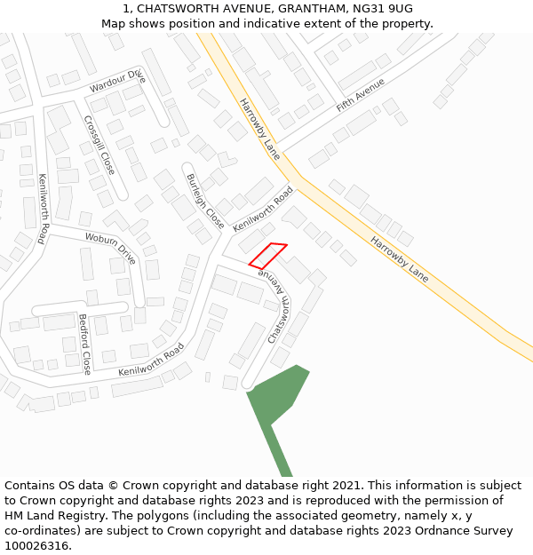 1, CHATSWORTH AVENUE, GRANTHAM, NG31 9UG: Location map and indicative extent of plot