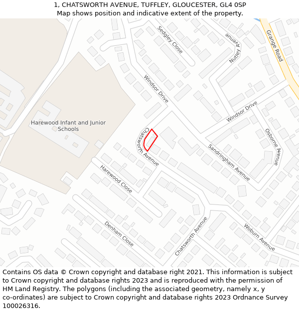 1, CHATSWORTH AVENUE, TUFFLEY, GLOUCESTER, GL4 0SP: Location map and indicative extent of plot