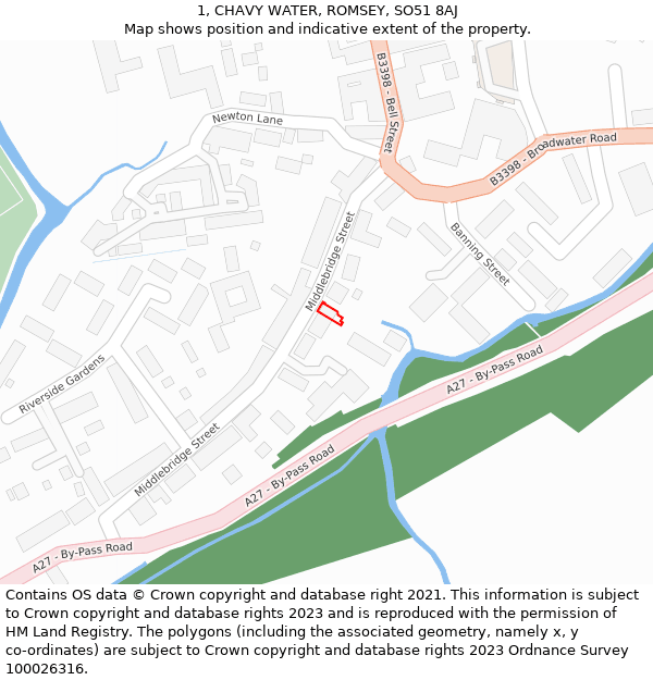 1, CHAVY WATER, ROMSEY, SO51 8AJ: Location map and indicative extent of plot