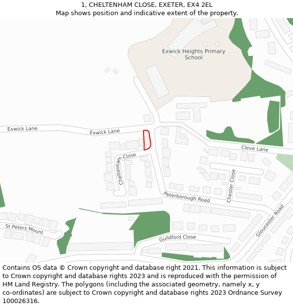 1, CHELTENHAM CLOSE, EXETER, EX4 2EL: Location map and indicative extent of plot