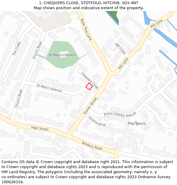 1, CHEQUERS CLOSE, STOTFOLD, HITCHIN, SG5 4NT: Location map and indicative extent of plot