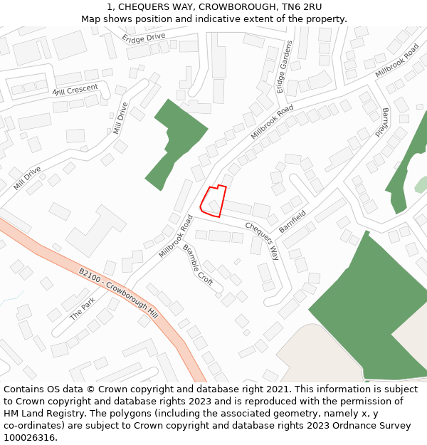 1, CHEQUERS WAY, CROWBOROUGH, TN6 2RU: Location map and indicative extent of plot