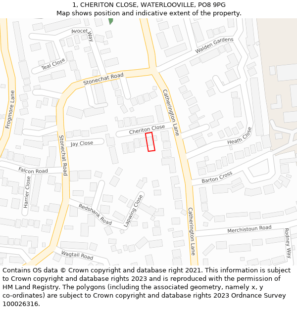 1, CHERITON CLOSE, WATERLOOVILLE, PO8 9PG: Location map and indicative extent of plot