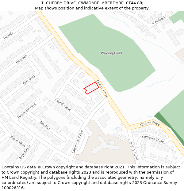 1, CHERRY DRIVE, CWMDARE, ABERDARE, CF44 8RJ: Location map and indicative extent of plot