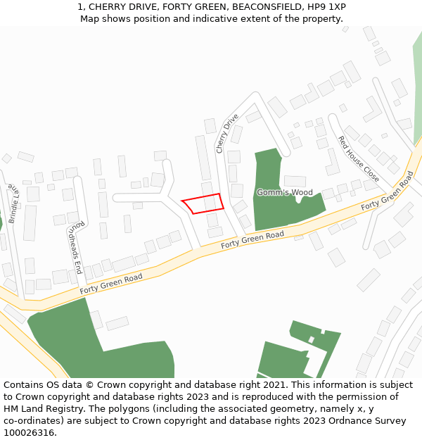 1, CHERRY DRIVE, FORTY GREEN, BEACONSFIELD, HP9 1XP: Location map and indicative extent of plot