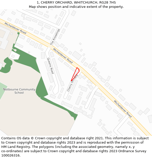 1, CHERRY ORCHARD, WHITCHURCH, RG28 7HS: Location map and indicative extent of plot