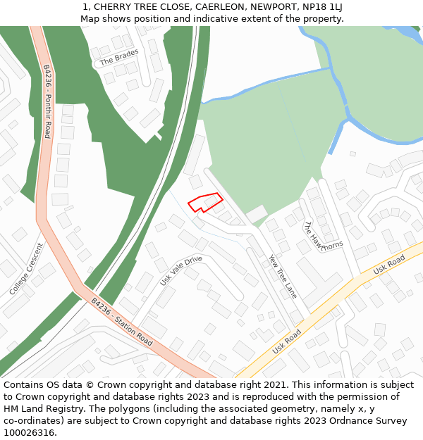 1, CHERRY TREE CLOSE, CAERLEON, NEWPORT, NP18 1LJ: Location map and indicative extent of plot