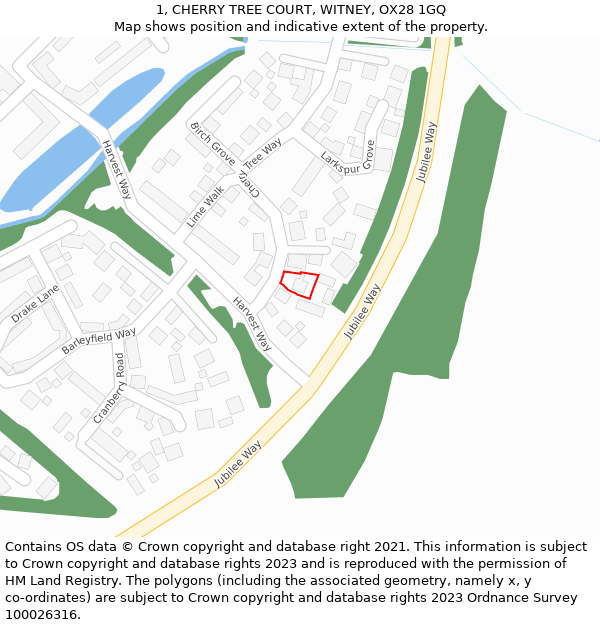 1, CHERRY TREE COURT, WITNEY, OX28 1GQ: Location map and indicative extent of plot