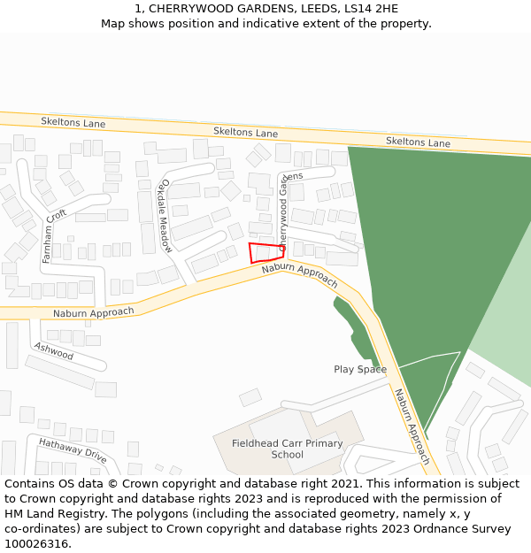 1, CHERRYWOOD GARDENS, LEEDS, LS14 2HE: Location map and indicative extent of plot