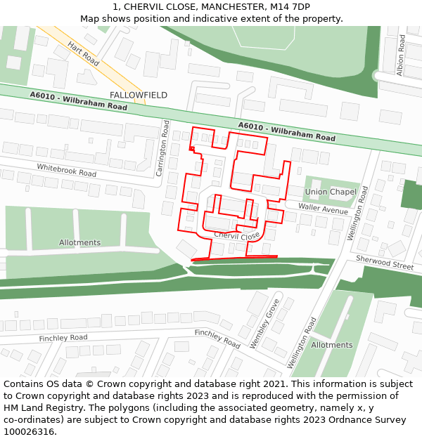 1, CHERVIL CLOSE, MANCHESTER, M14 7DP: Location map and indicative extent of plot