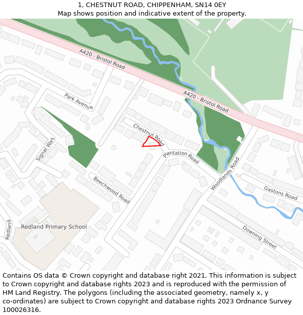 1, CHESTNUT ROAD, CHIPPENHAM, SN14 0EY: Location map and indicative extent of plot