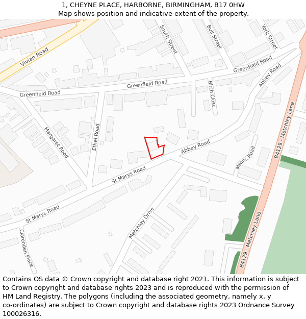 1, CHEYNE PLACE, HARBORNE, BIRMINGHAM, B17 0HW: Location map and indicative extent of plot