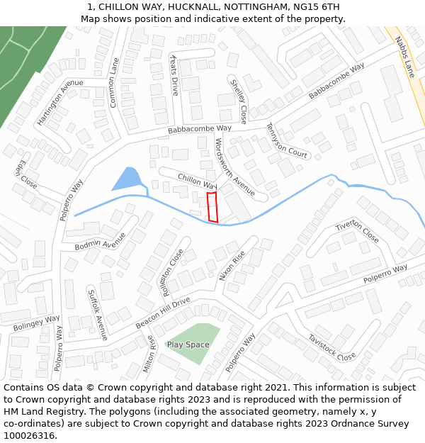 1, CHILLON WAY, HUCKNALL, NOTTINGHAM, NG15 6TH: Location map and indicative extent of plot