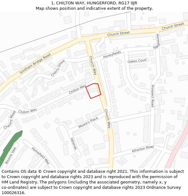 1, CHILTON WAY, HUNGERFORD, RG17 0JR: Location map and indicative extent of plot