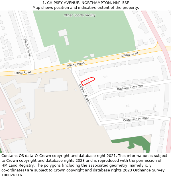 1, CHIPSEY AVENUE, NORTHAMPTON, NN1 5SE: Location map and indicative extent of plot