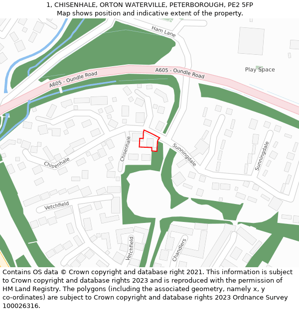 1, CHISENHALE, ORTON WATERVILLE, PETERBOROUGH, PE2 5FP: Location map and indicative extent of plot