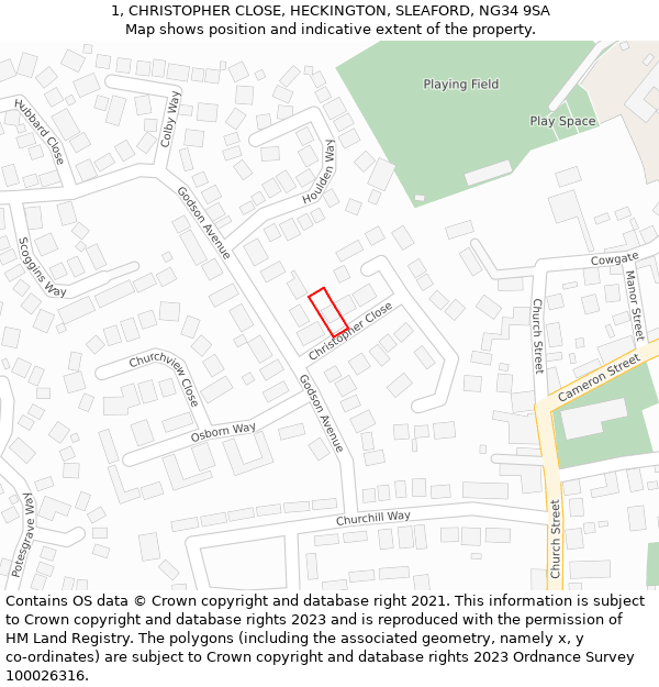 1, CHRISTOPHER CLOSE, HECKINGTON, SLEAFORD, NG34 9SA: Location map and indicative extent of plot