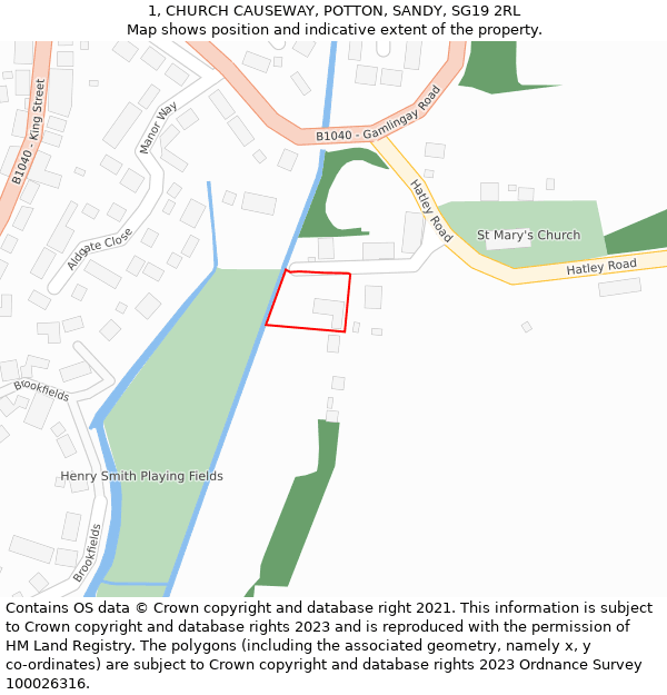 1, CHURCH CAUSEWAY, POTTON, SANDY, SG19 2RL: Location map and indicative extent of plot