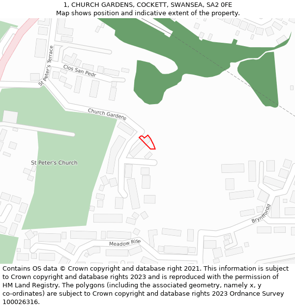 1, CHURCH GARDENS, COCKETT, SWANSEA, SA2 0FE: Location map and indicative extent of plot