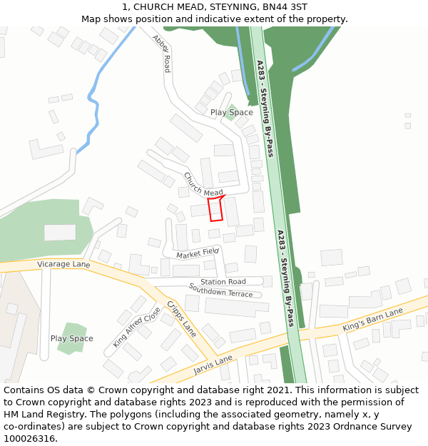 1, CHURCH MEAD, STEYNING, BN44 3ST: Location map and indicative extent of plot