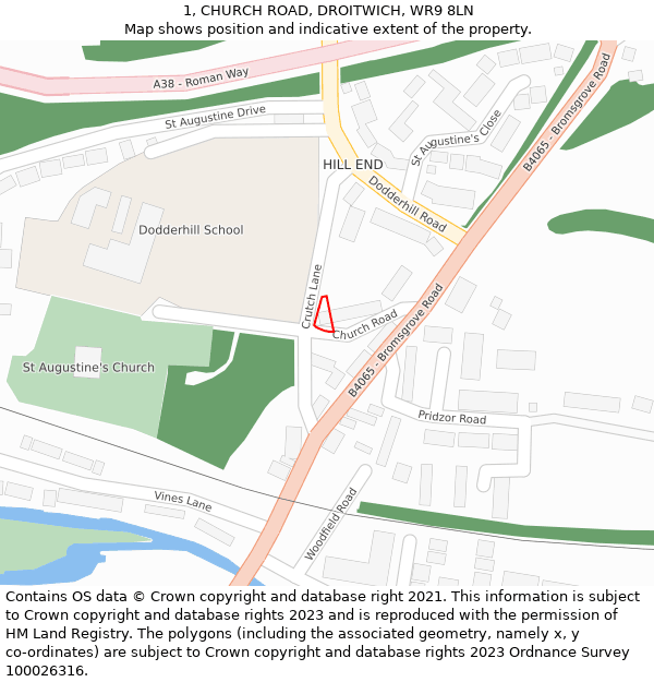 1, CHURCH ROAD, DROITWICH, WR9 8LN: Location map and indicative extent of plot