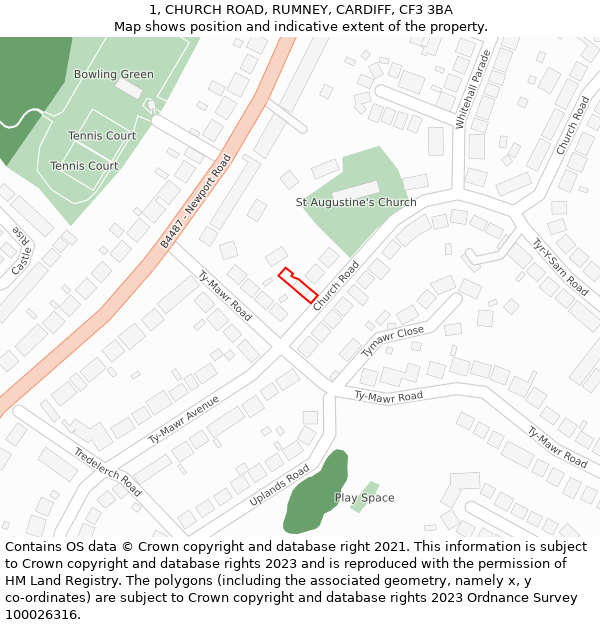 1, CHURCH ROAD, RUMNEY, CARDIFF, CF3 3BA: Location map and indicative extent of plot