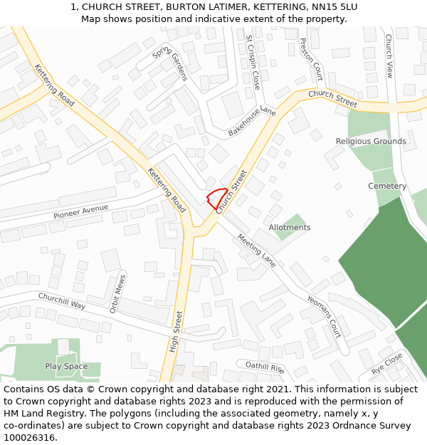 1, CHURCH STREET, BURTON LATIMER, KETTERING, NN15 5LU: Location map and indicative extent of plot