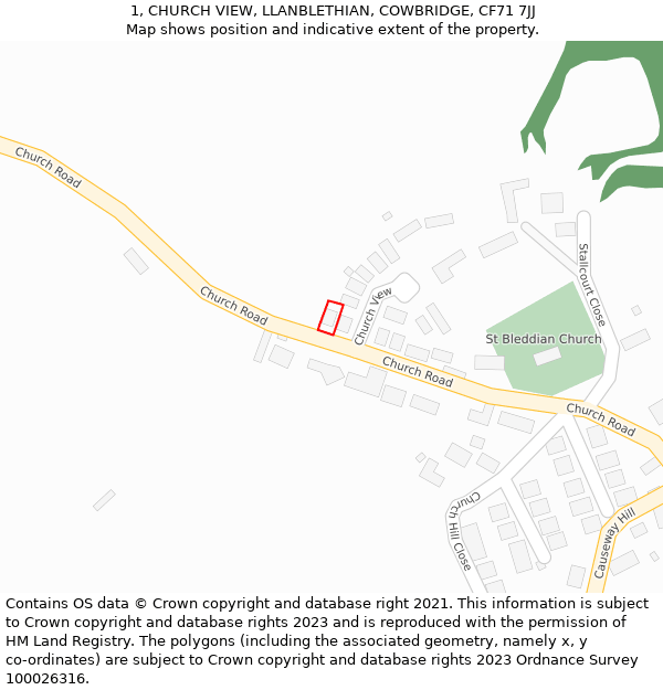 1, CHURCH VIEW, LLANBLETHIAN, COWBRIDGE, CF71 7JJ: Location map and indicative extent of plot