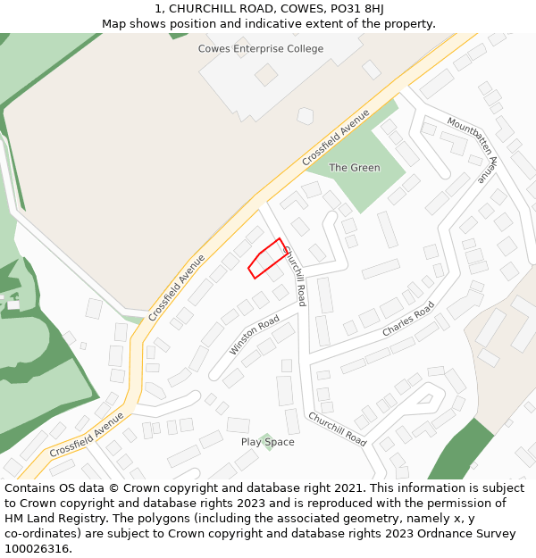 1, CHURCHILL ROAD, COWES, PO31 8HJ: Location map and indicative extent of plot